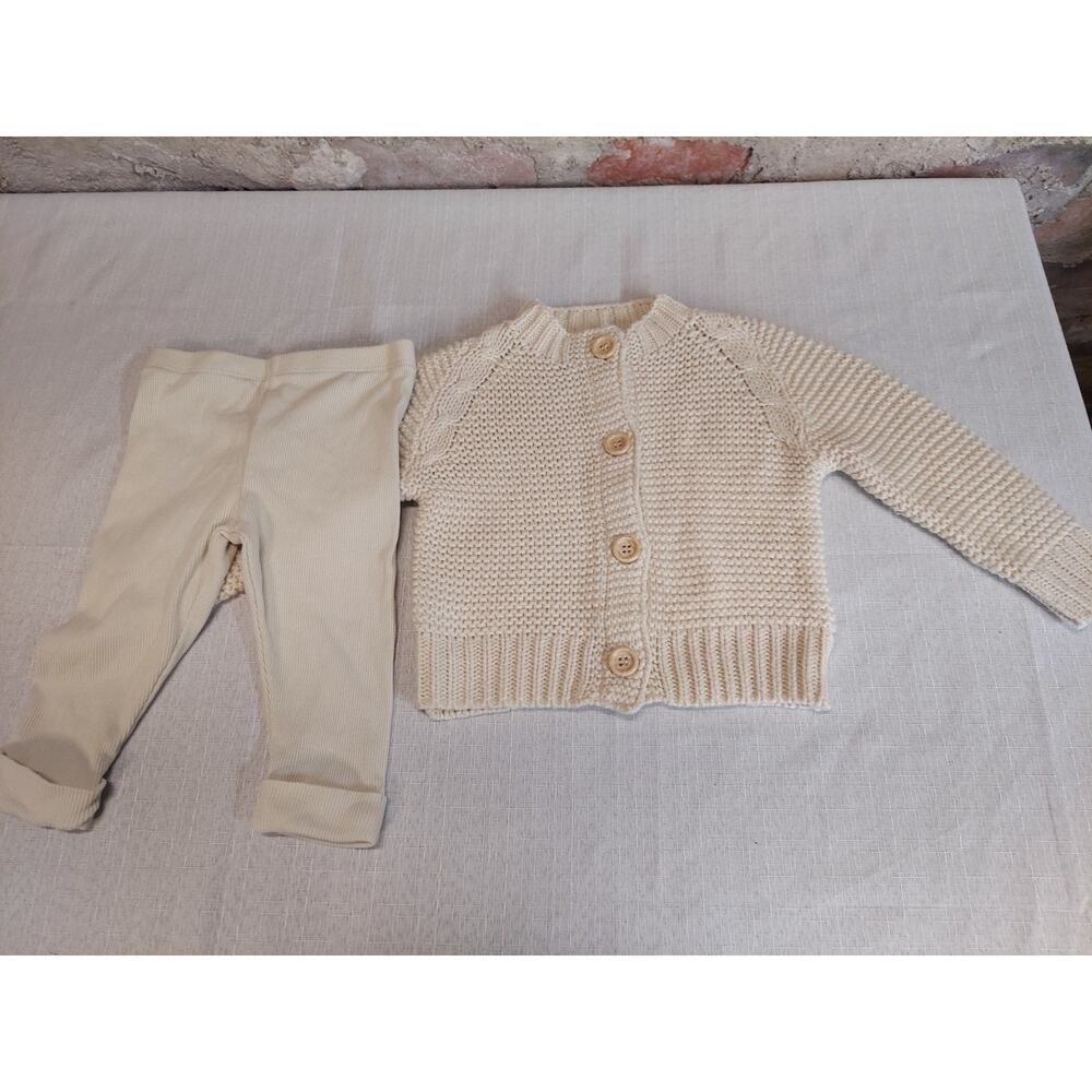 Peyton & Scout Baby Chunky Knit Cardigan Ribbed Pants 2 Piece Outfit Set 3-6M